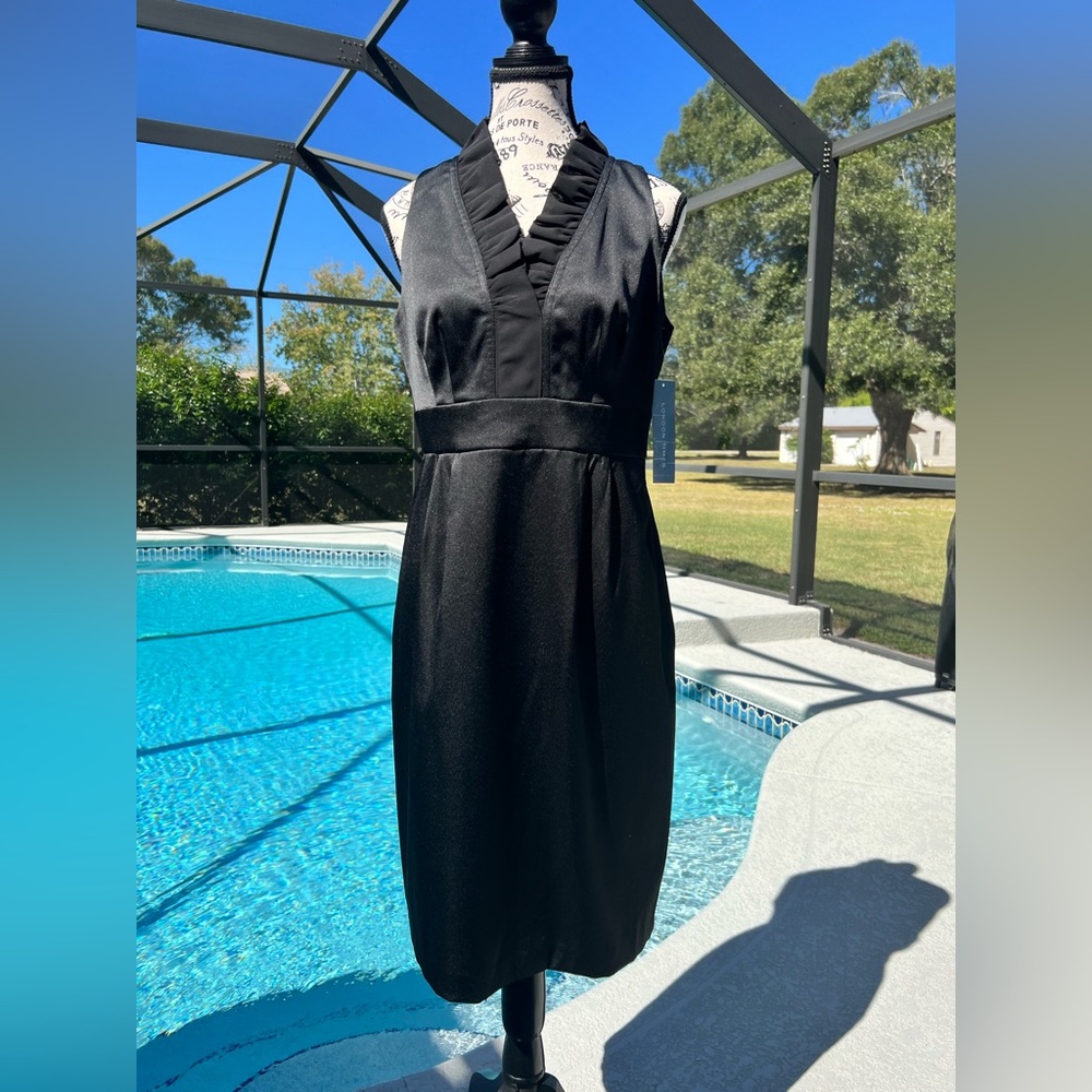 LONDON TIMES Little Black Dress with Stand Up Collar. Size 8
